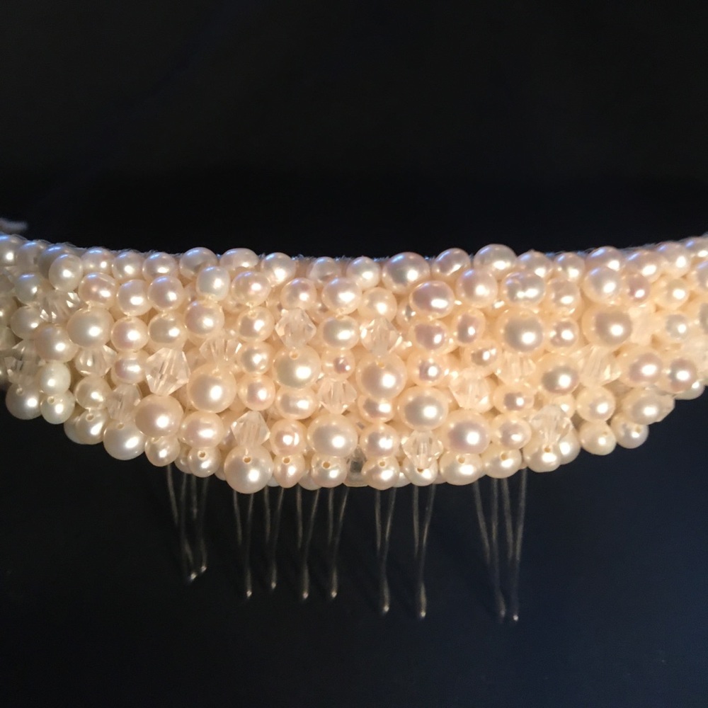 Genuine pearl wedding tiara